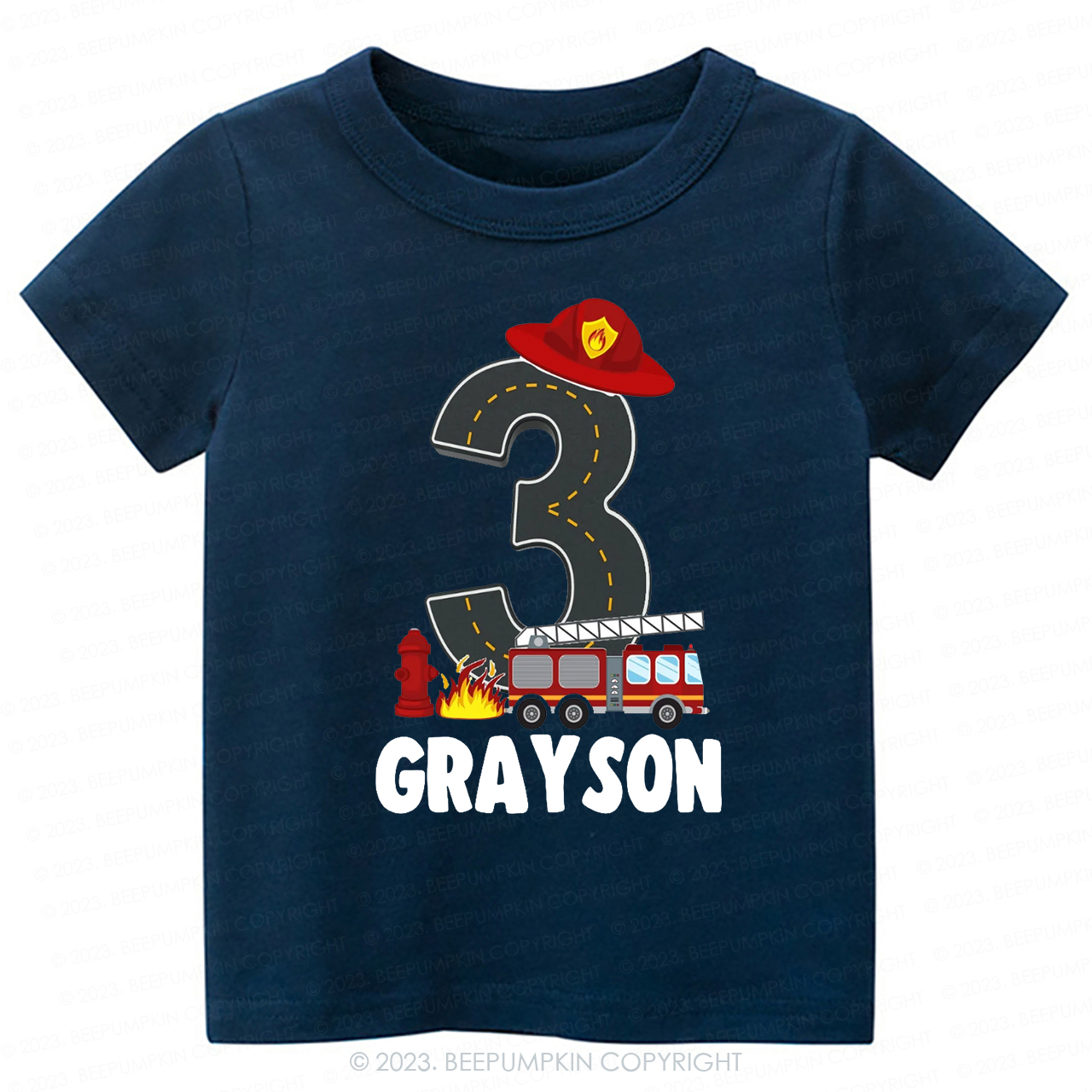 Personalized Sound the Alarm Boy's Fire Truck Birthday Kids Tees