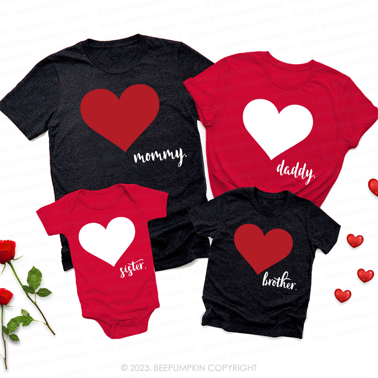 Dad Mama And Me Red Hearts Matching Valentine��s Shirts
