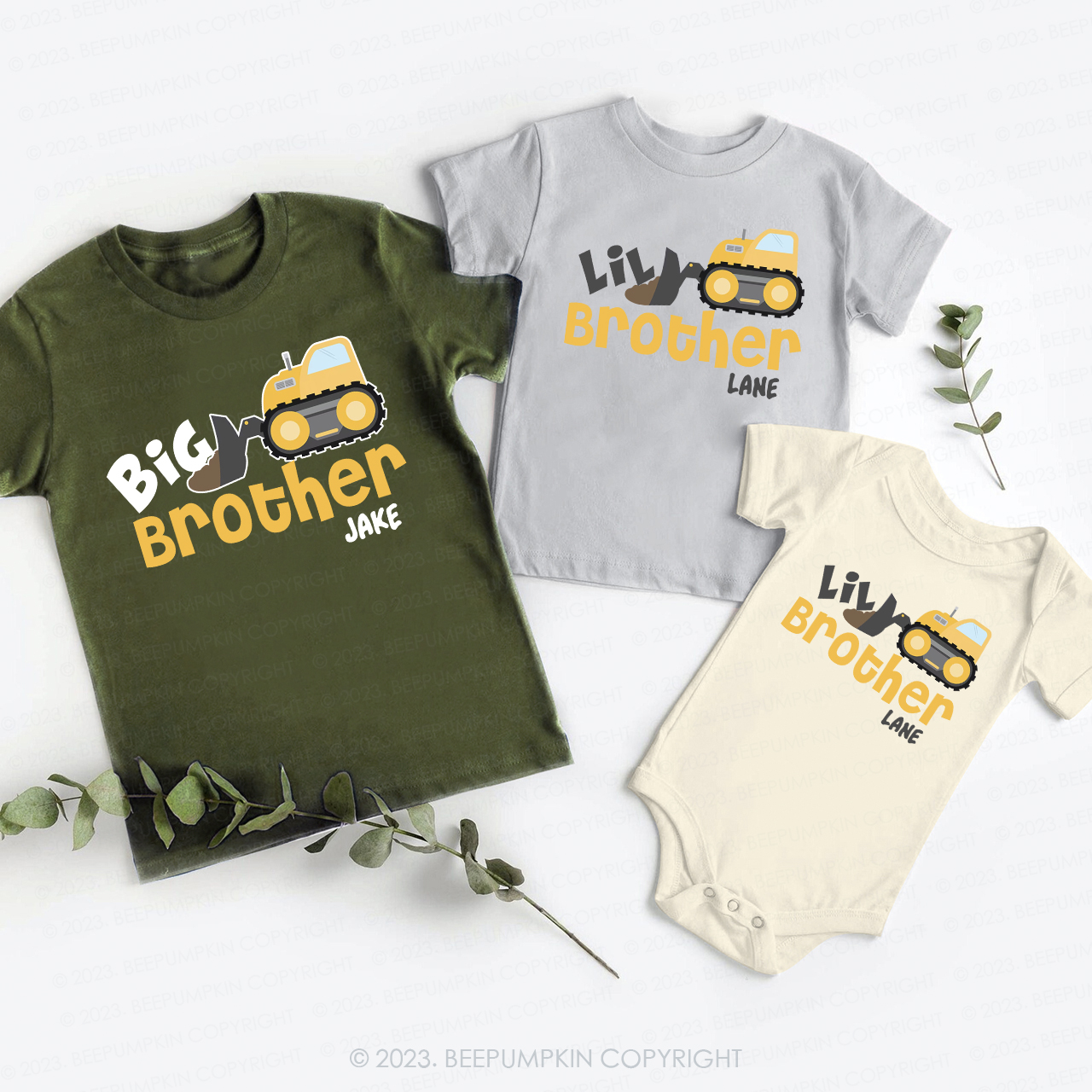 Construction Truck Matching Big Brother Little Brother Shirts