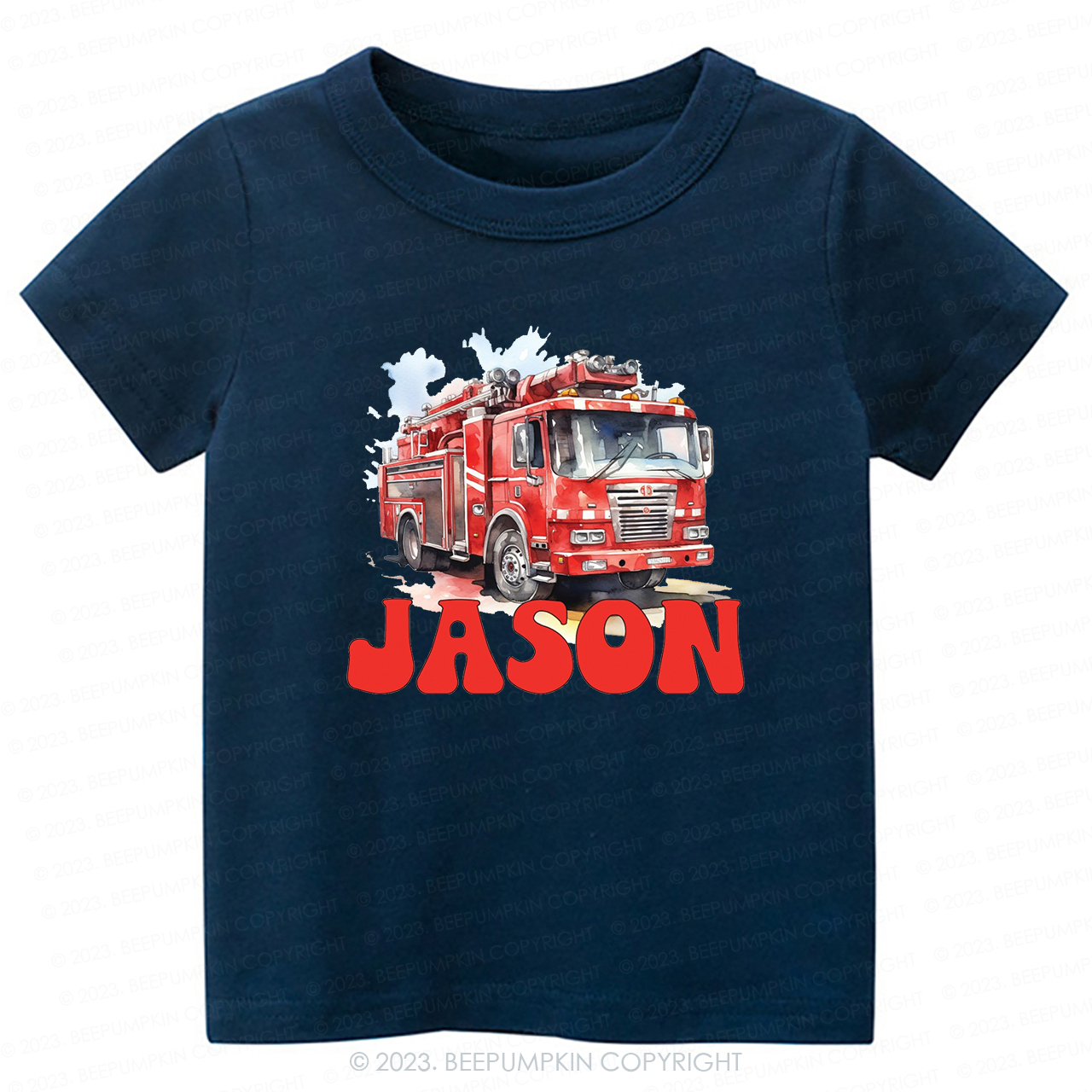 Personalized Name Firetruck-Toddler Tees