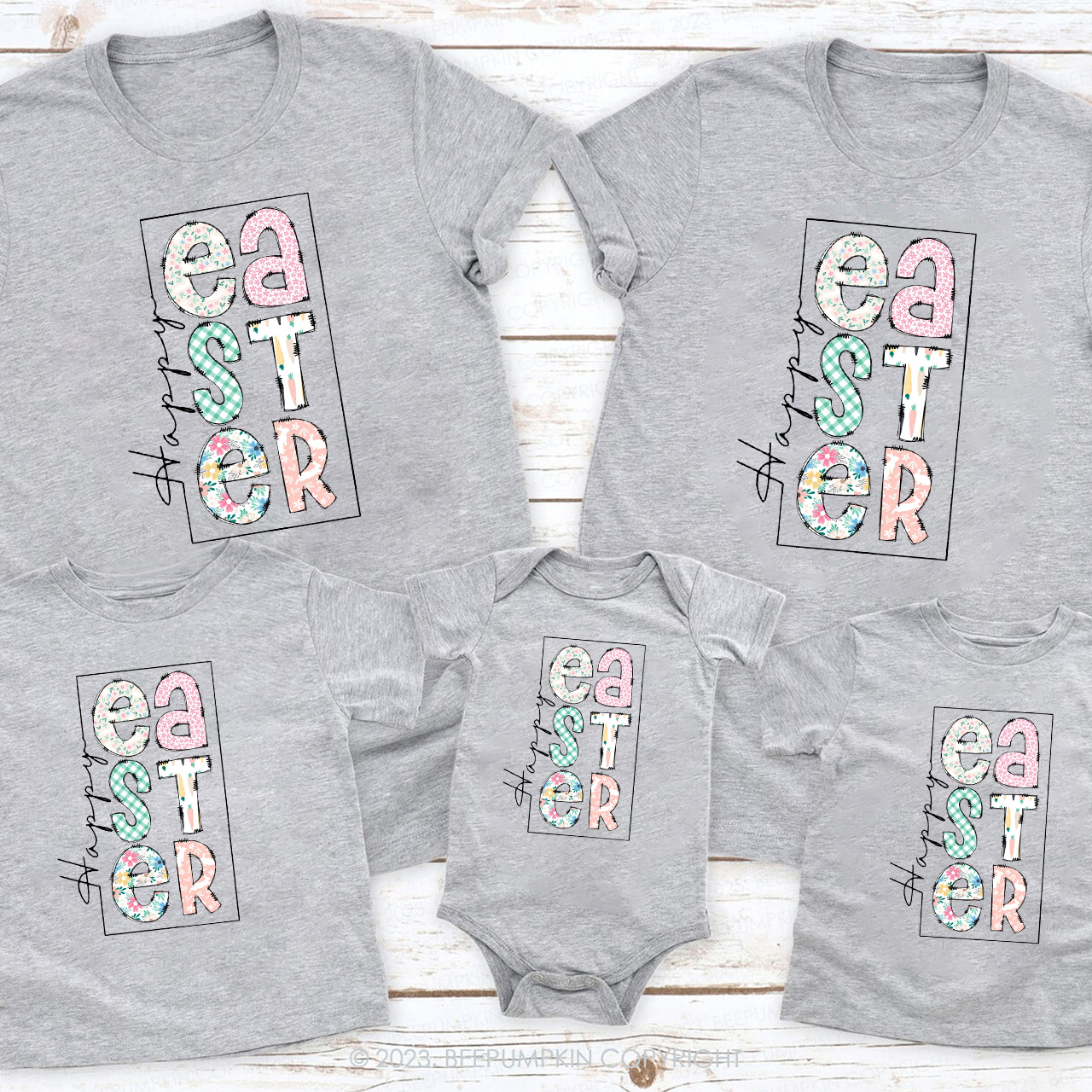 Happy Easter Pattern Font Matching Shirts