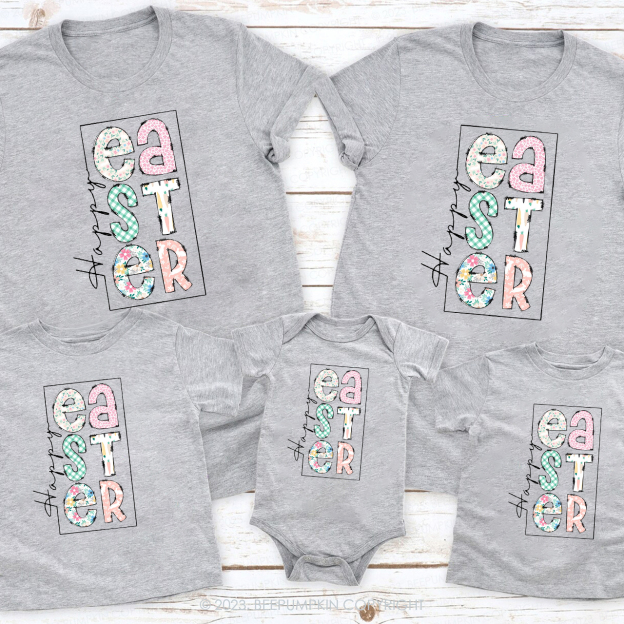 Happy Easter Pattern Font Matching Shirts