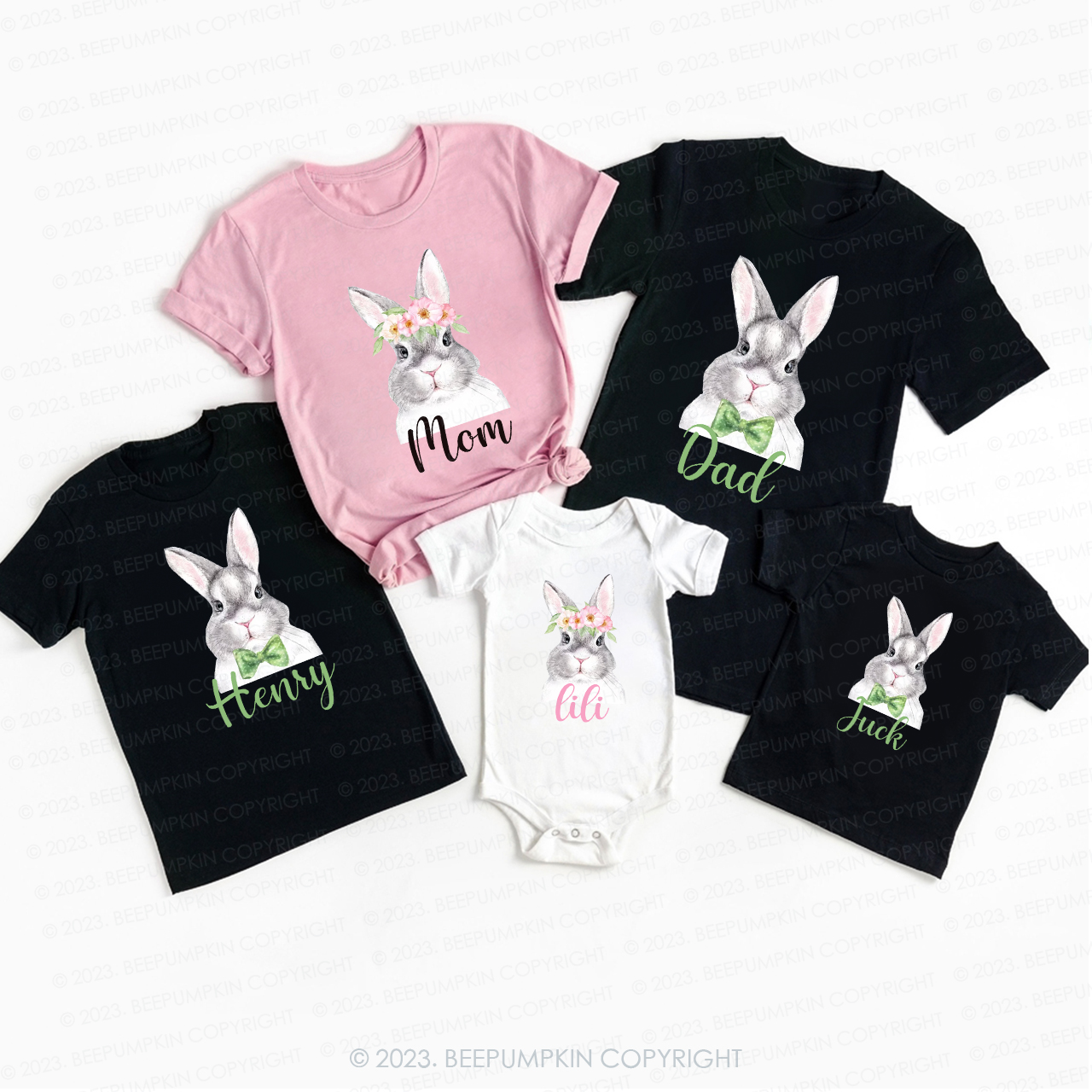 Personalized Easter Wreath Tie Bunny Photo Matching Shirts