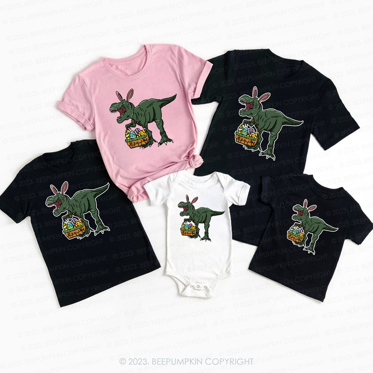 Dinosaur In Bunny Ears Matching Group Easter Shirts