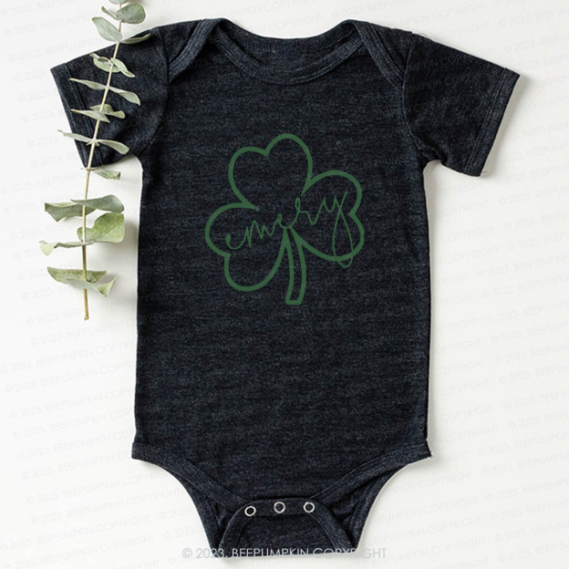 Shamrock Glitter Name St.Patricks Day Bodysuit For Baby