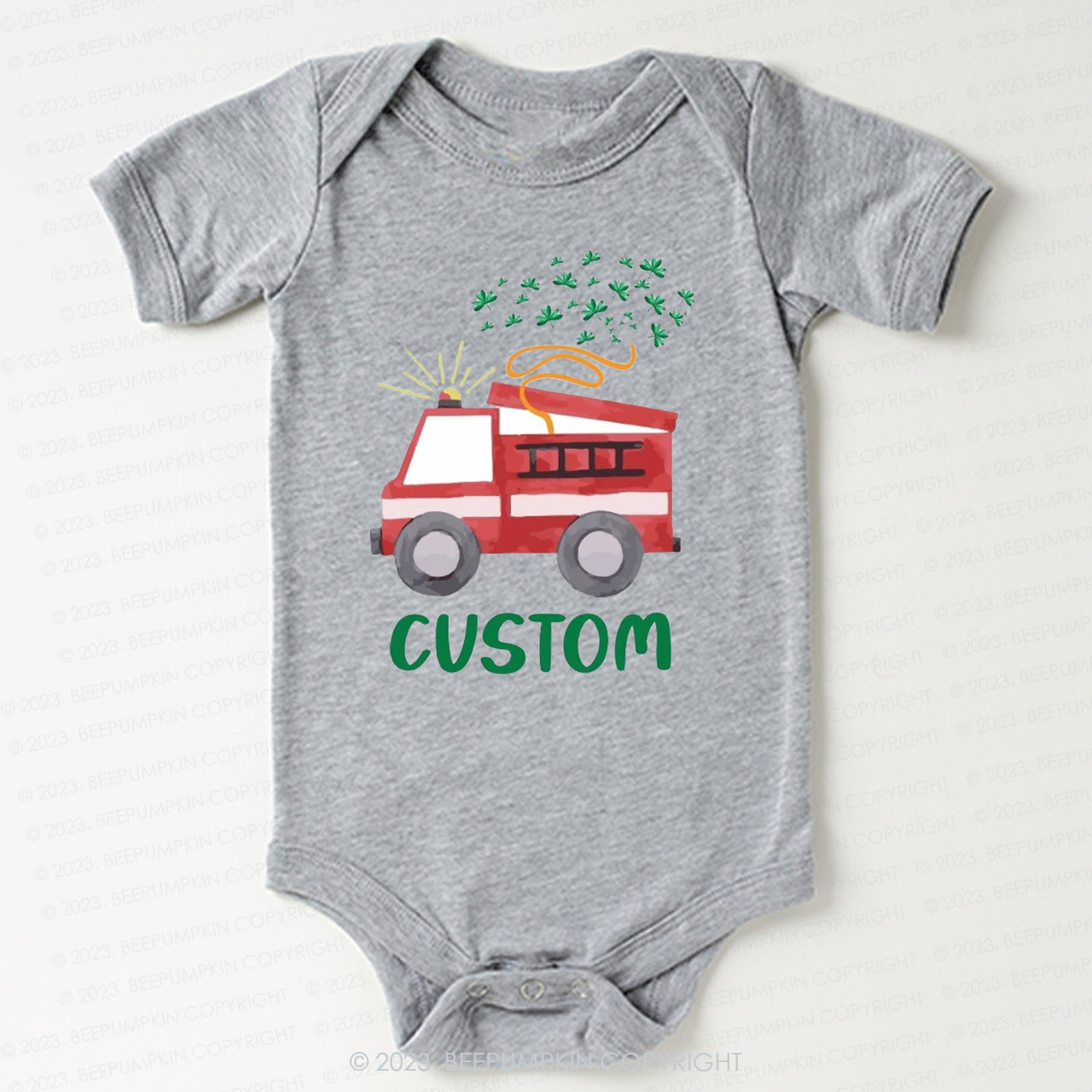 Firetruck Shamrock St.Patricks Day Bodysuit For Baby