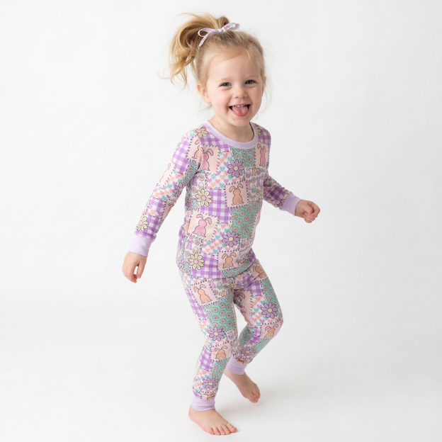 Bunny Floral Patchwork Easter Two-Piece Pajama Set For Kids