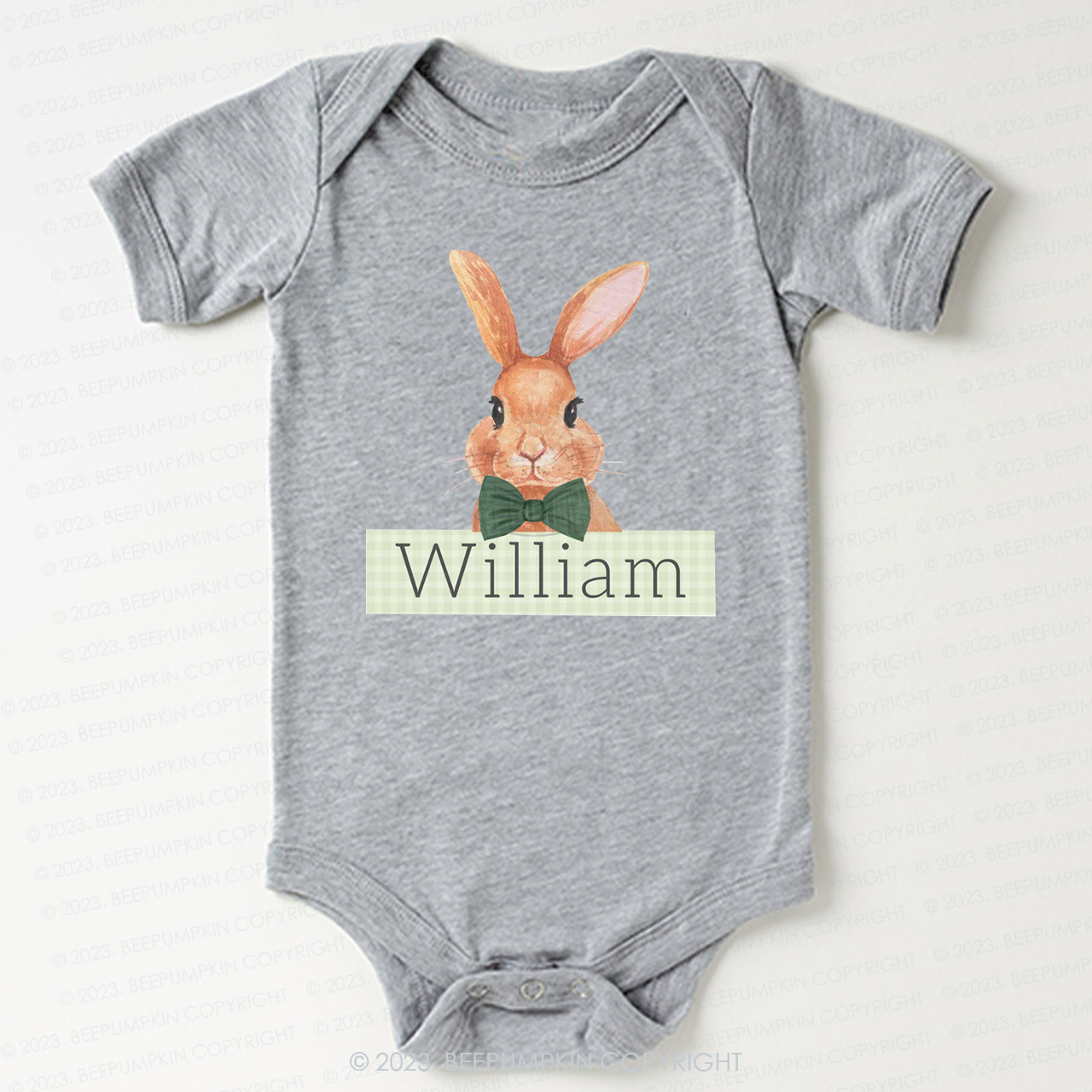 Easter Bunny Green Gingham Name Bodysuit For Baby