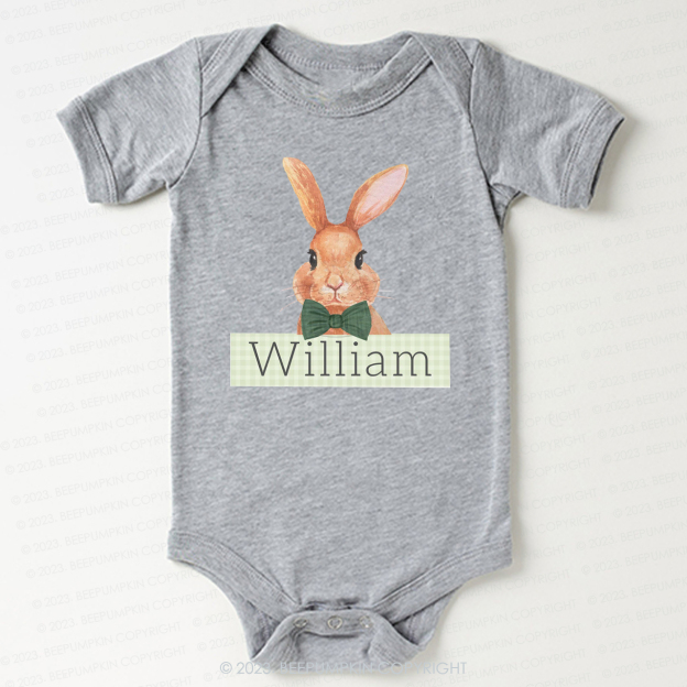 Easter Bunny Green Gingham Name Bodysuit For Baby