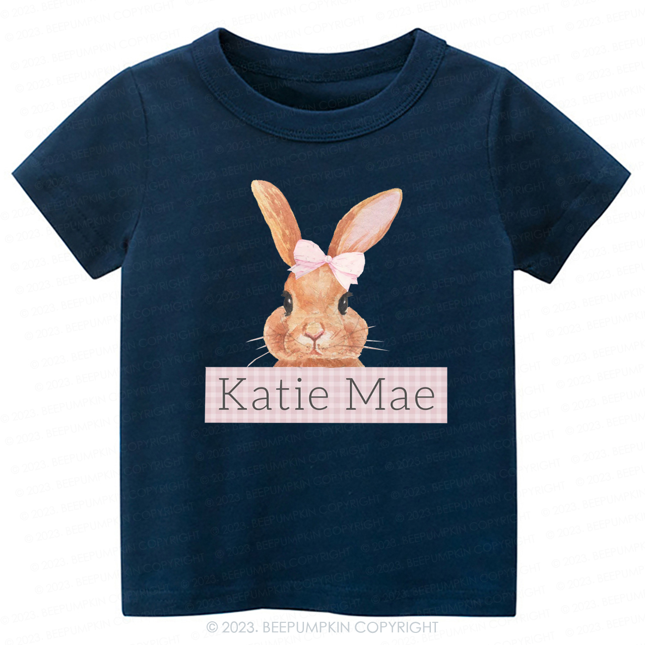 Pink Bunny Gingham Name -Toddler Tees