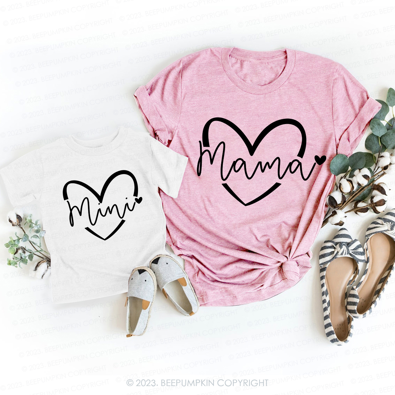 Heart With Mama and Mini Matching Gift T-Shirt