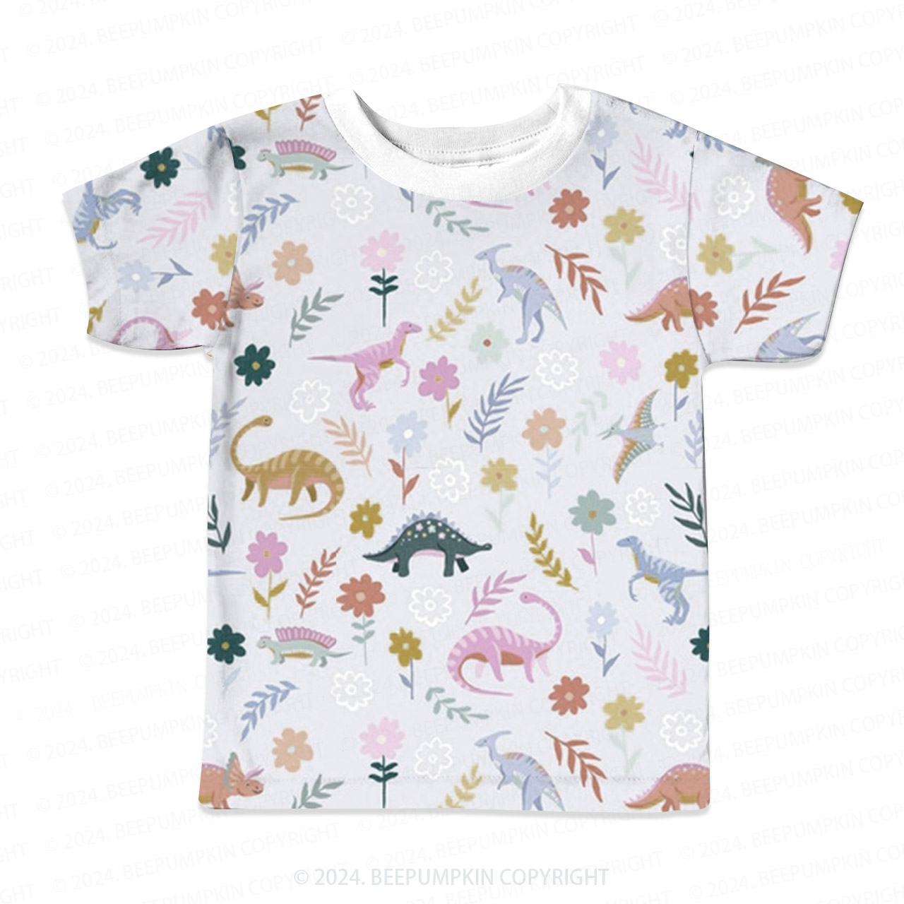 Colorful Spotted Dinosaur Flowers All Over Print Kids Tees 