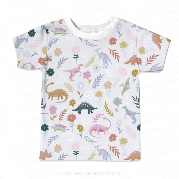 Colorful Spotted Dinosaur Flowers All Over Print Kids Tees 