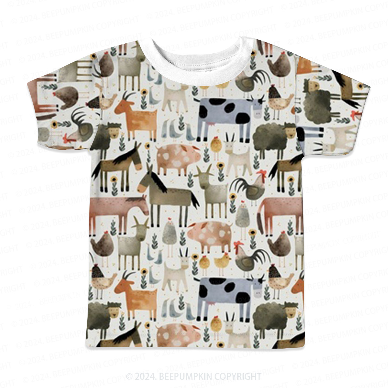 Cow Goat Pig Farm Animals All Over Print Kids Tees