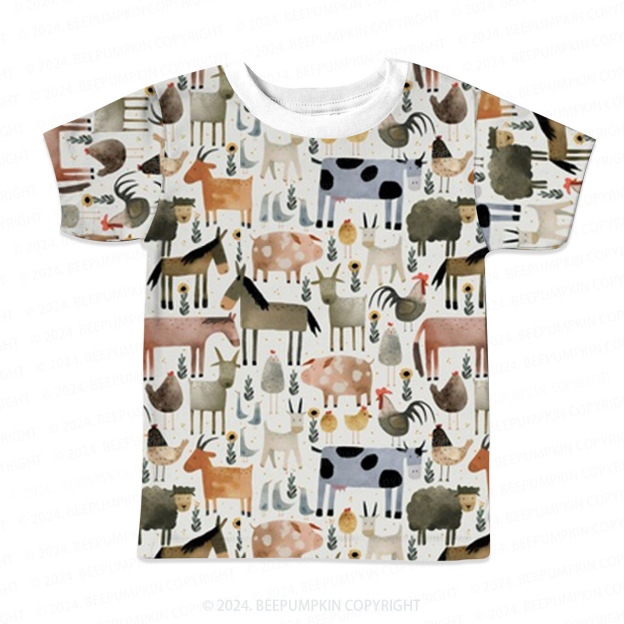 Cow Goat Pig Farm Animals All Over Print Kids Tees