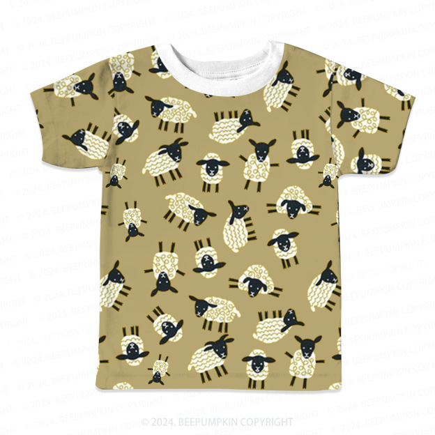 Curly Cartoon Sheep All Over Print Kids Tees 