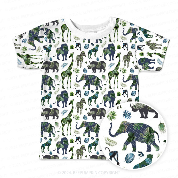 Rainforest Safari Animals All Over Print Kids Tees 