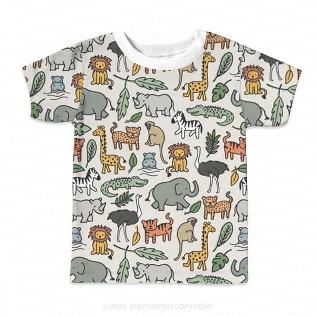 Safari Colorful Zoo All Over Print Kids Tees