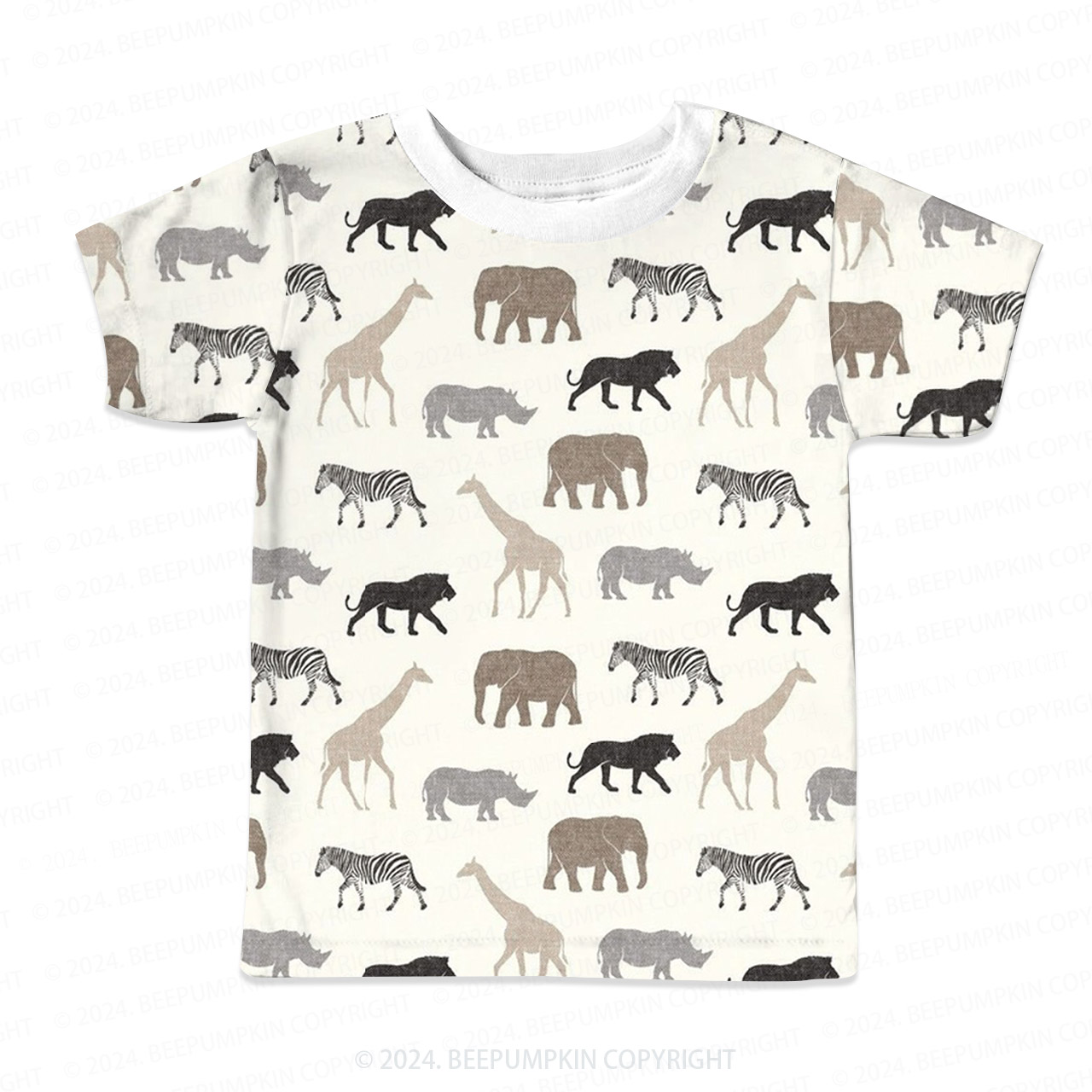 Safari Animals Silhouettes All Over Print Kids Tees 