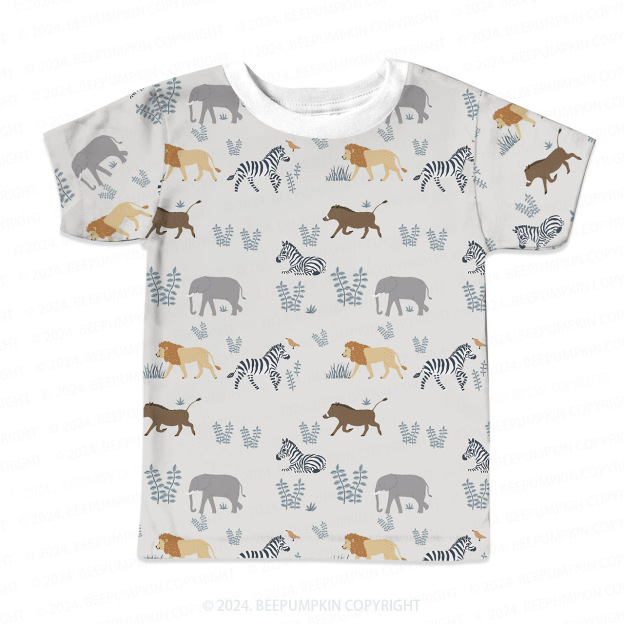 Zebra Lion Elephant All Over Print Kids Tees 