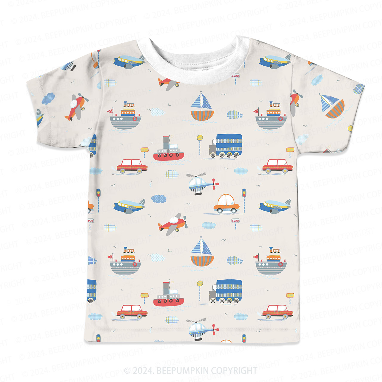 Ships Airplanes And Car All Over Print Kids Tees