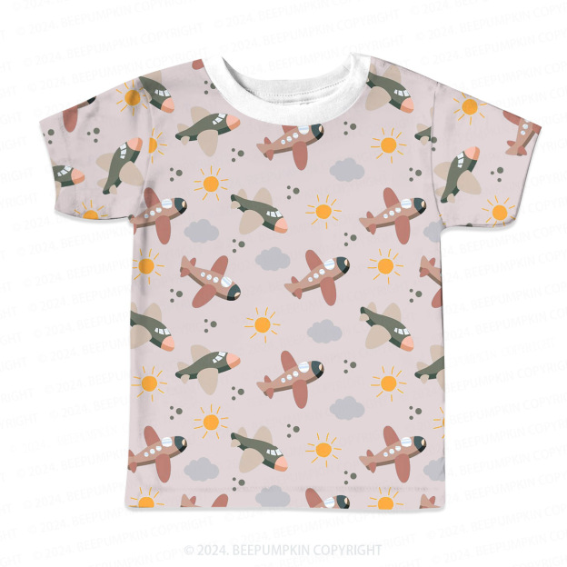 Sun Clouds Airplane All Over Print Kids Tees