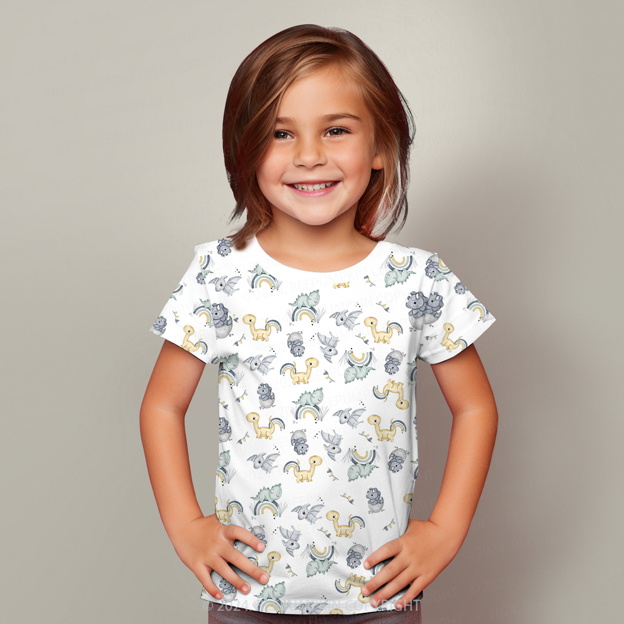 Newborn Baby Dinosaur All Over Print Kids Tees