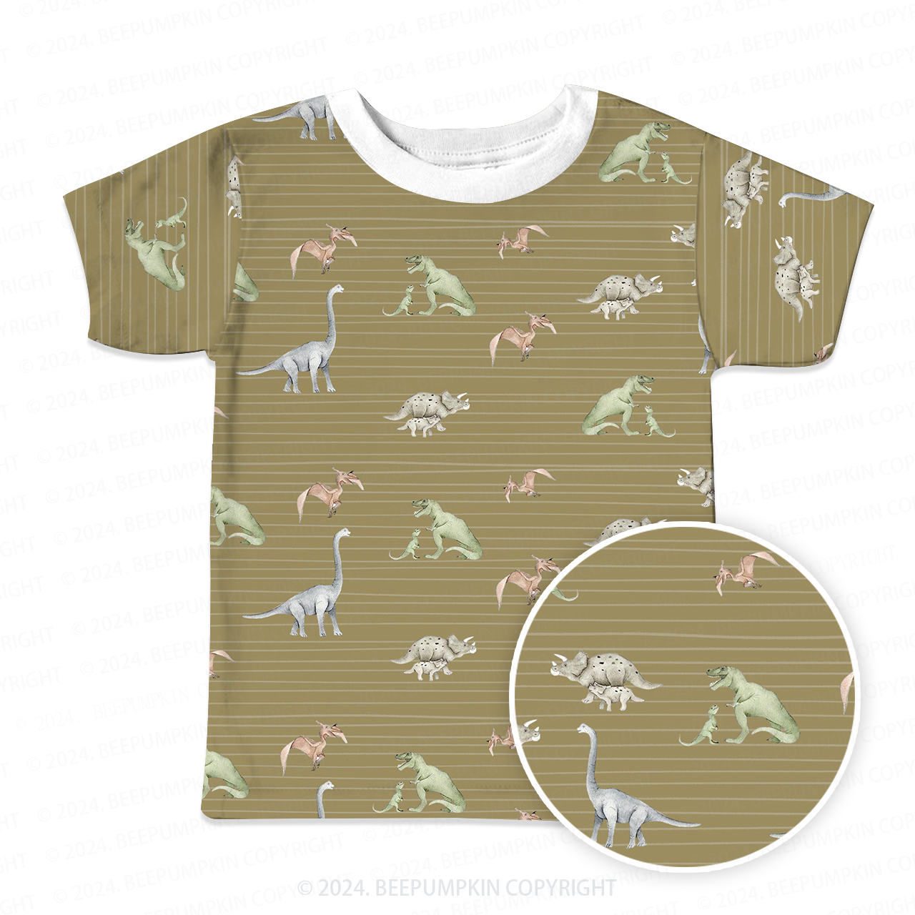 Striped Dinosaur All Over Print Kids Tees