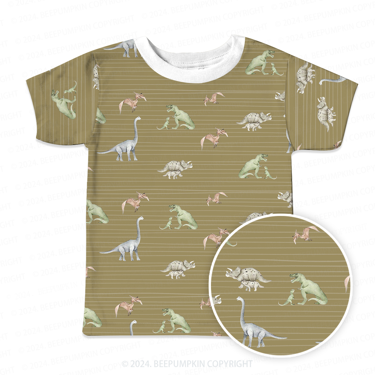 Striped Dinosaur All Over Print Kids Tees