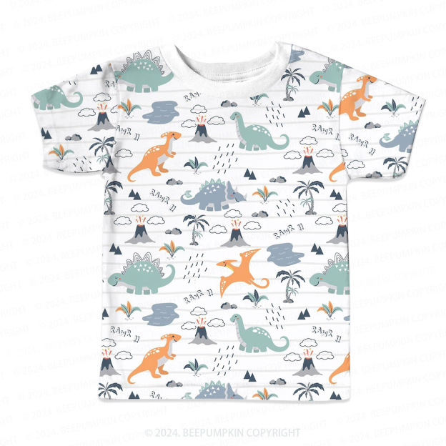 Rawr Dinosaurs Living In Nature All Over Print Kids Tees
