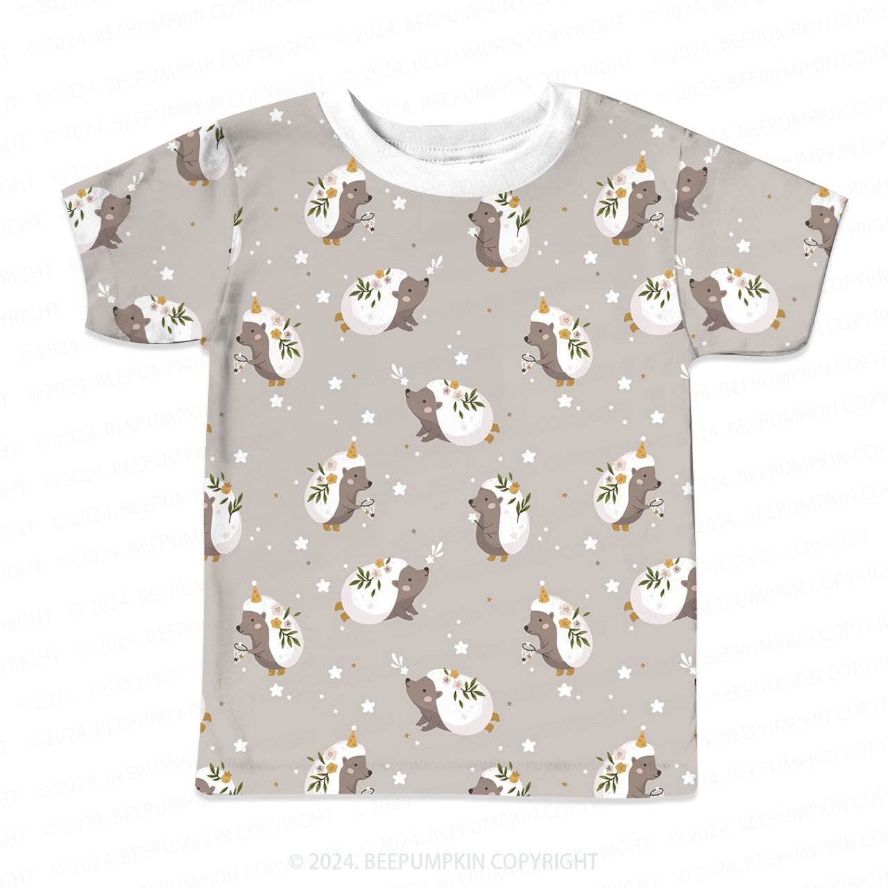 Floral Hedgehog All Over Print Kids Tees
