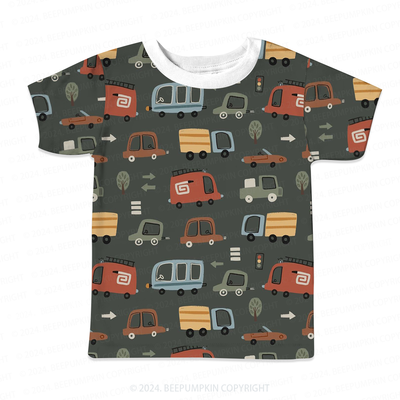 Cartoon City Transportation All Over Print Kids Tees 
