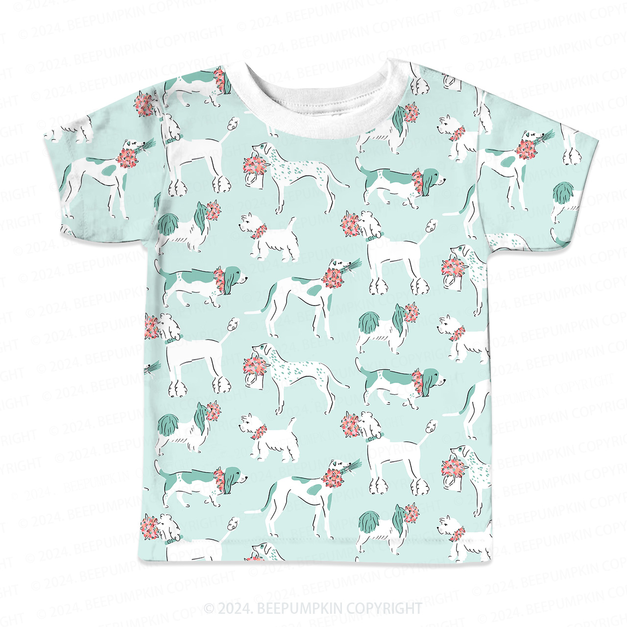 Dog Holding Flowers All Over Print Kids Tees
