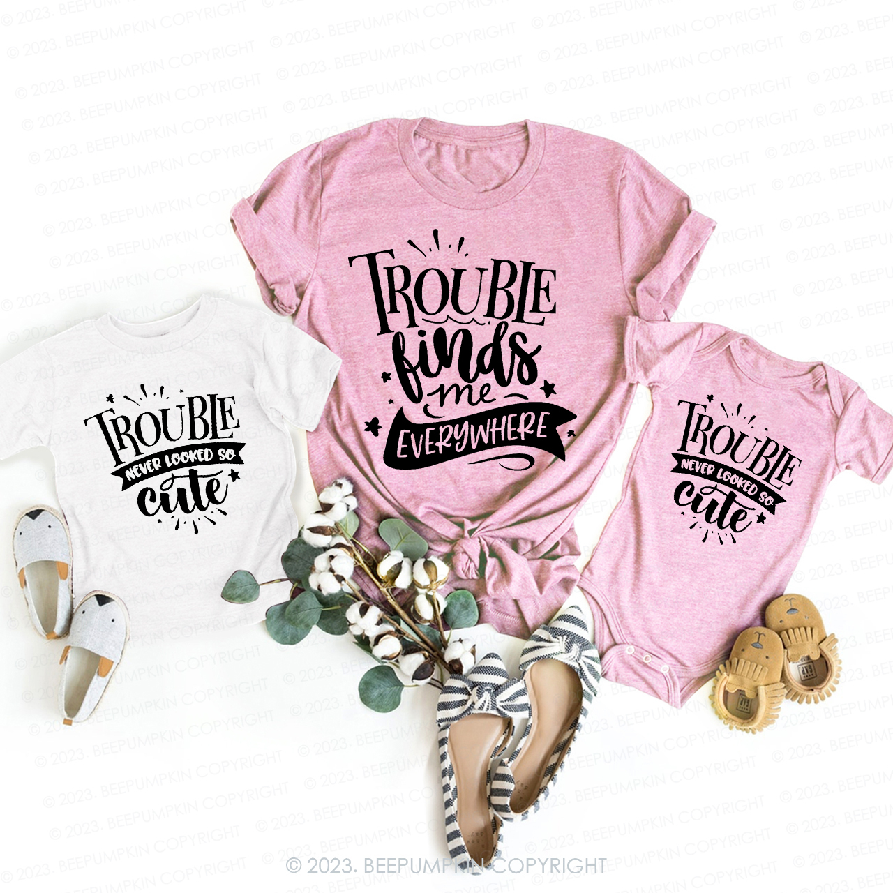 Trouble Finds Me Everywhere T-Shirts For Mom&Me