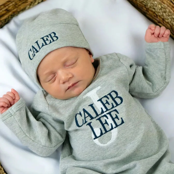 Personalized Baby Grey Rompers (Romper +Hat)