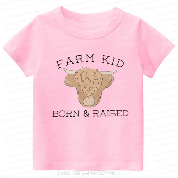 Farm Kid Born And Raised Kids Shirt