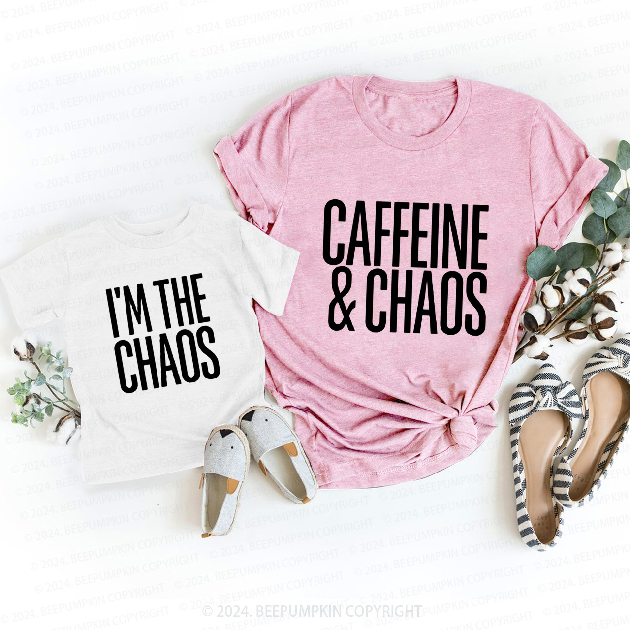 Caffeine and Chaos Funny T-Shirts For Mom&Me