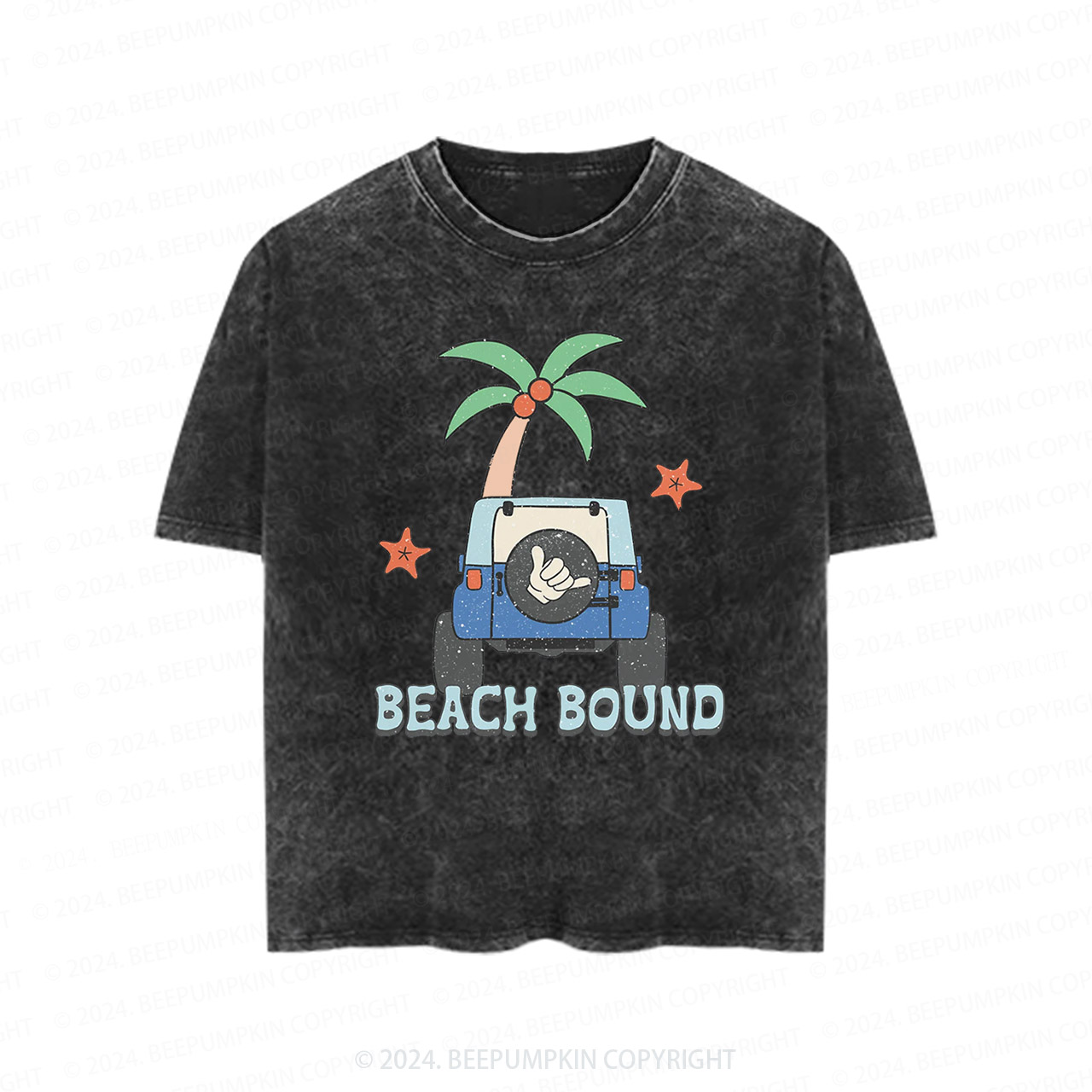 Beach Bound Car And Tree Toddler&Kids Washed Tees         