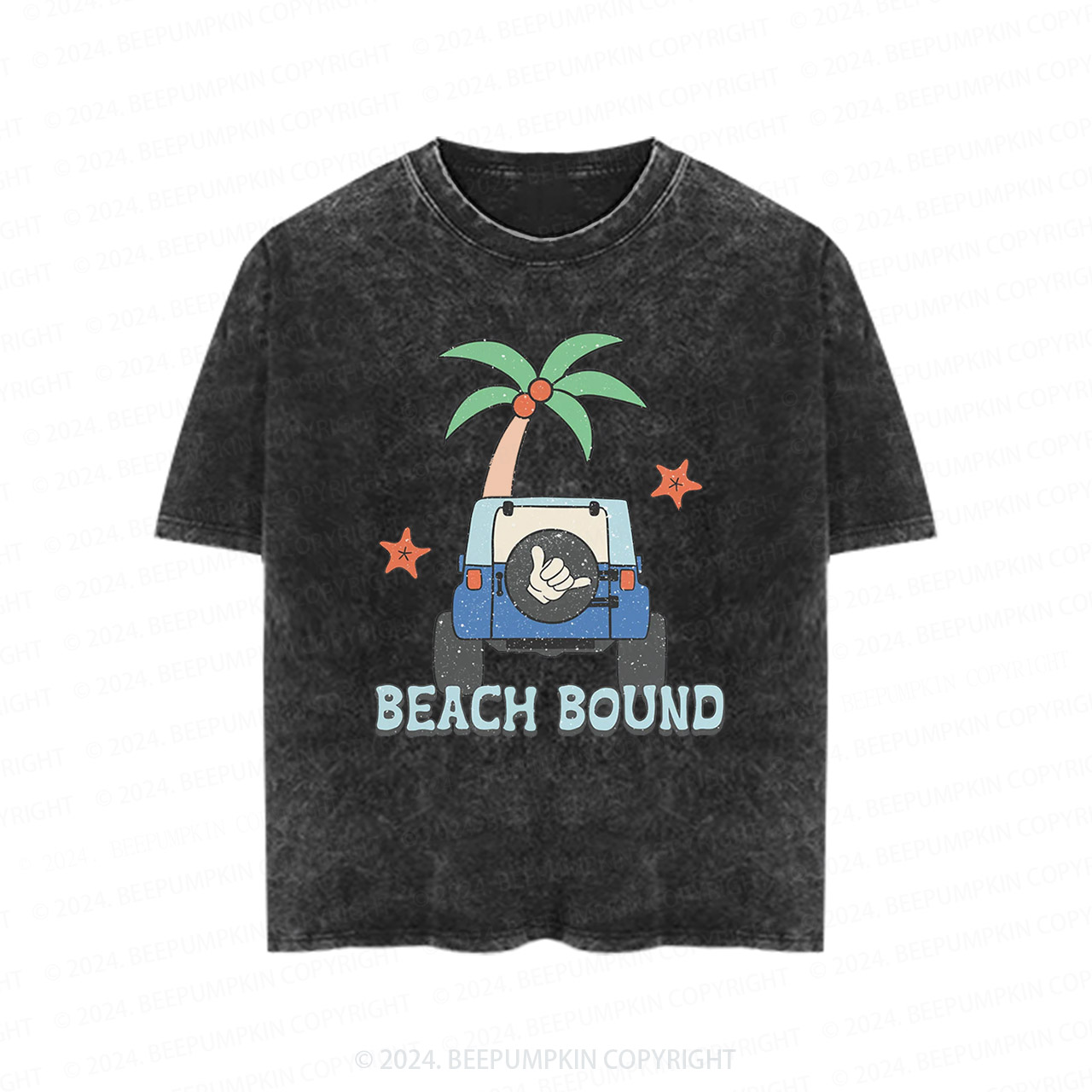 Beach Bound Car And Tree Toddler&Kids Washed Tees         