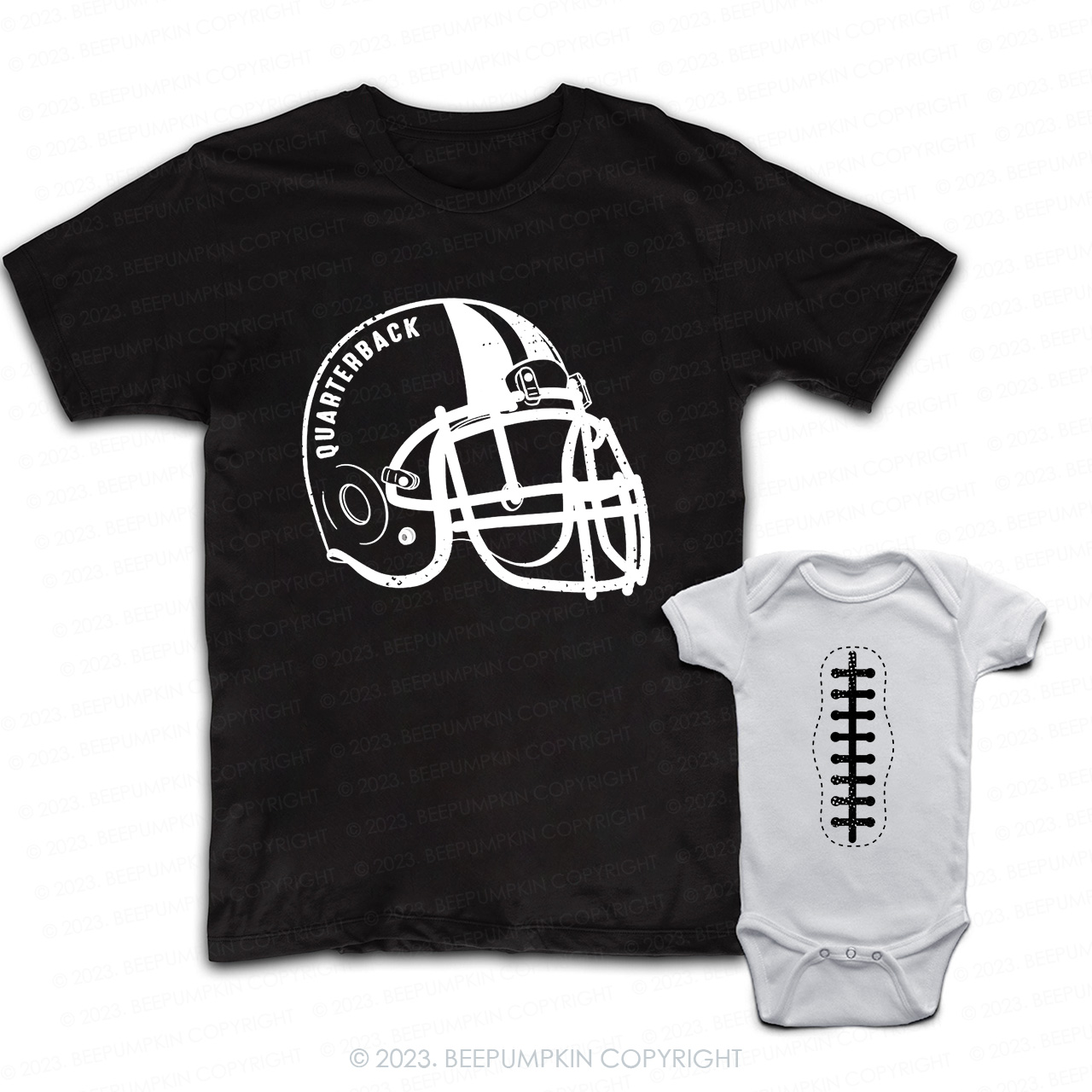 Quarterback Helmet And Football Daddy And Me Matching Shirt