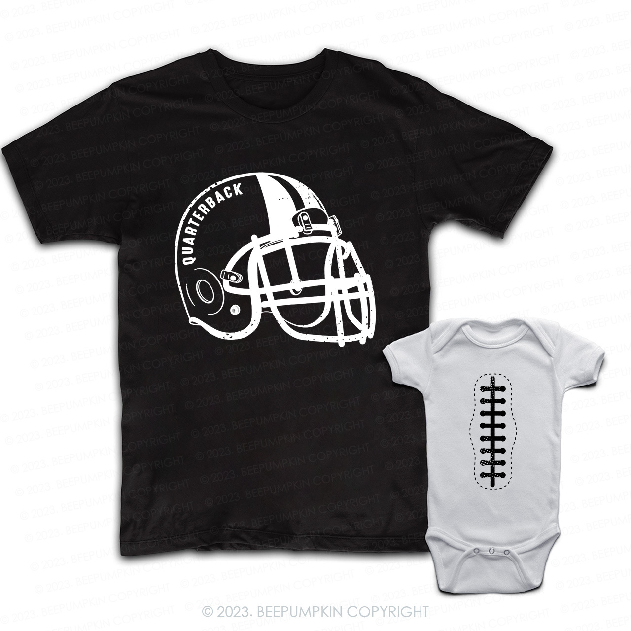 Quarterback Helmet And Football Daddy And Me Matching Shirt