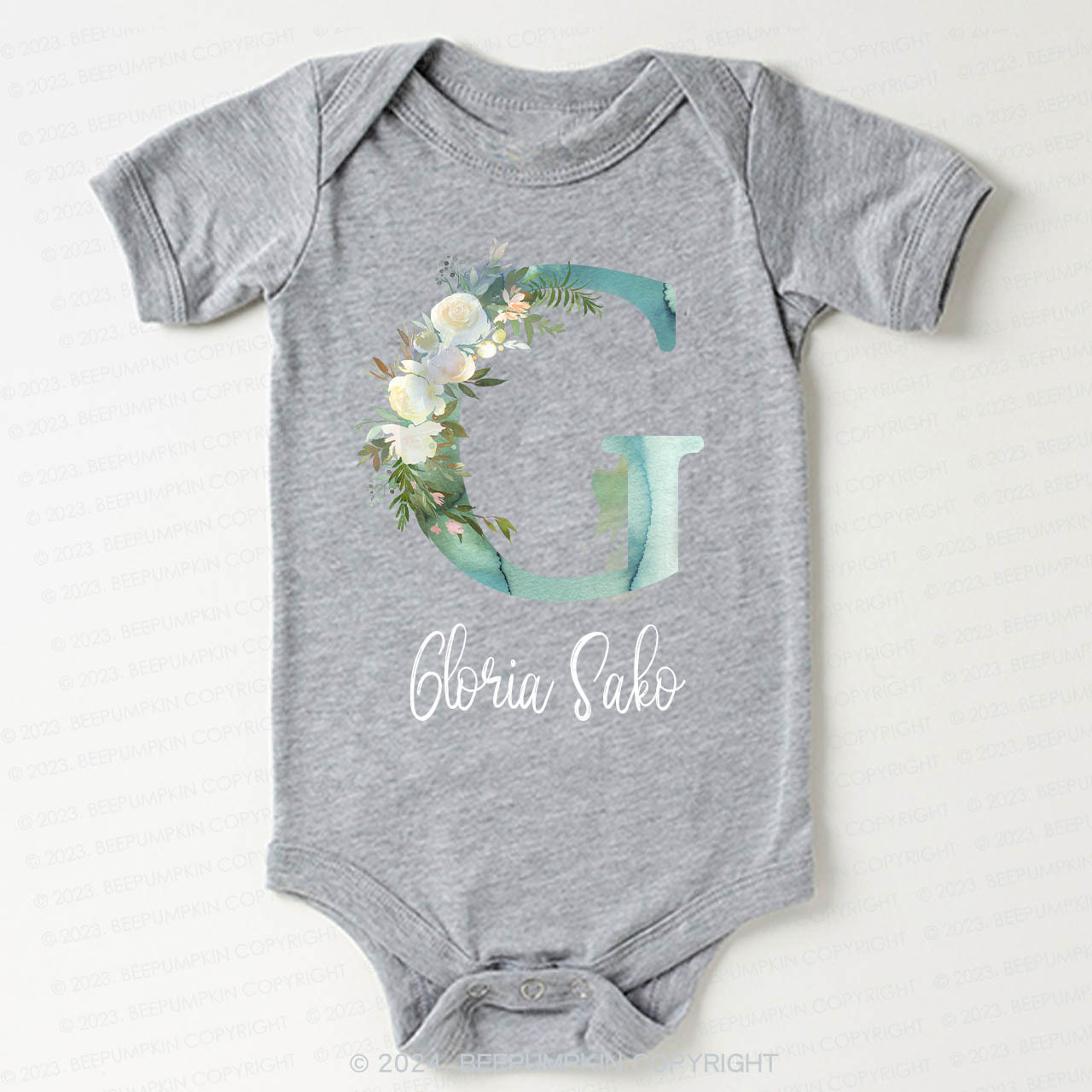 Personalized Green Florals Bodysuit For Baby 