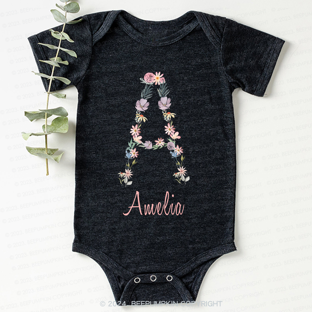 Personalized Flower Monogram Bodysuit For Baby 