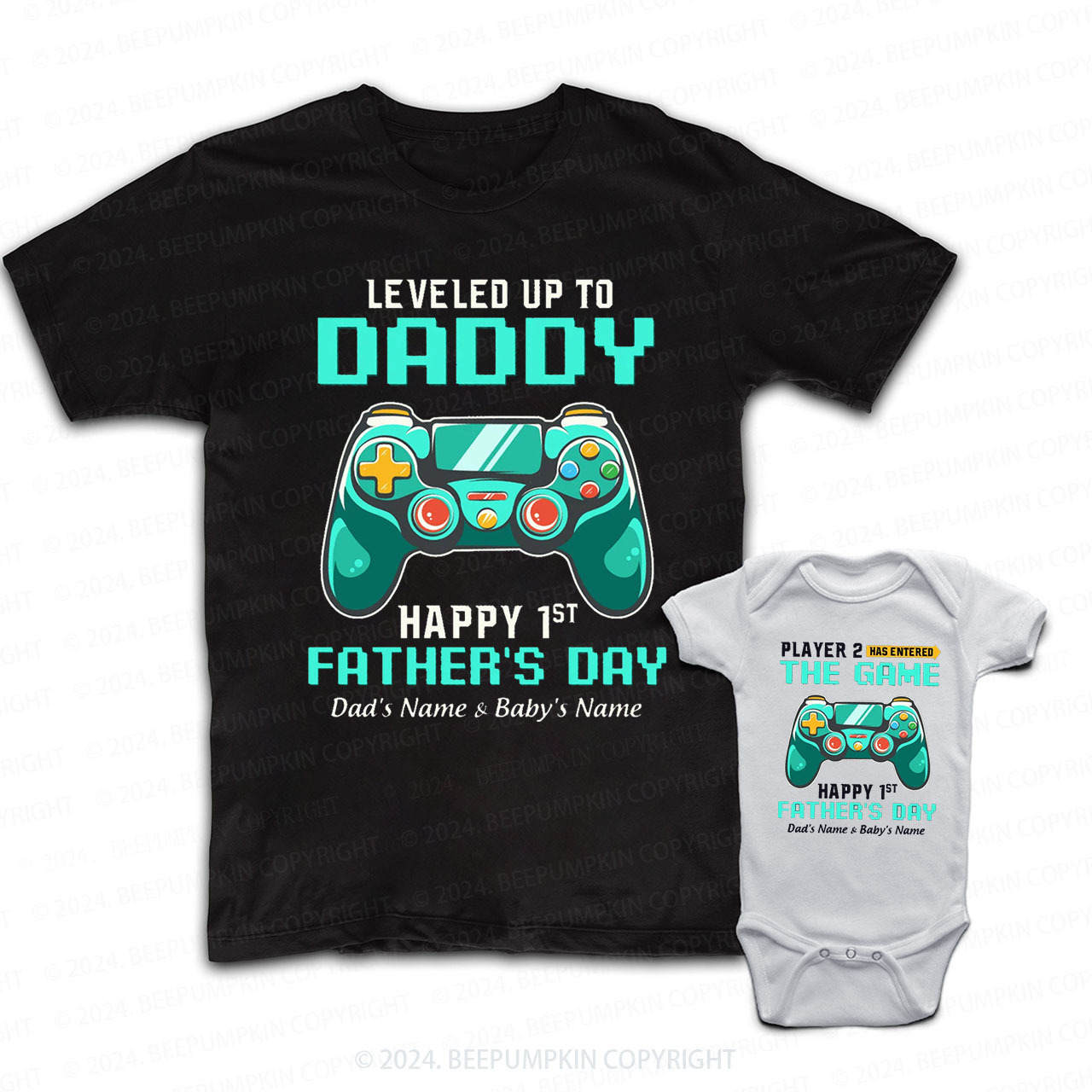 Green Game Leveled Up To Daddy Daddy And Me Matching Shirt