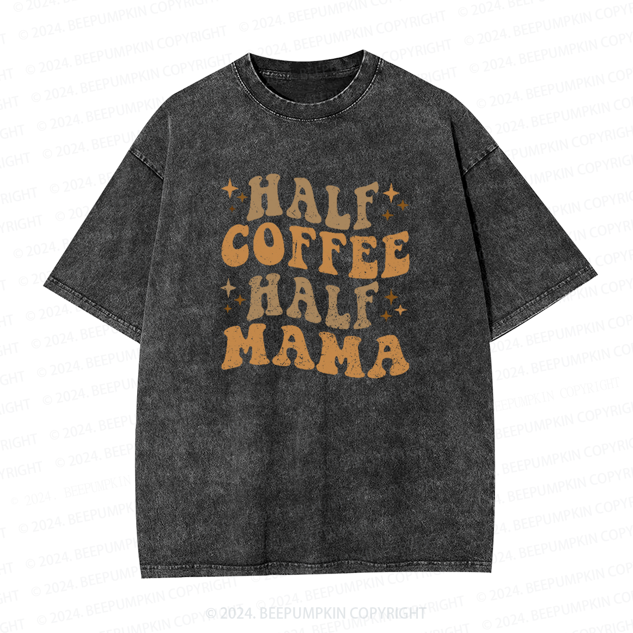 Half Coffee Half Mama Mama Washed T-Shirts 