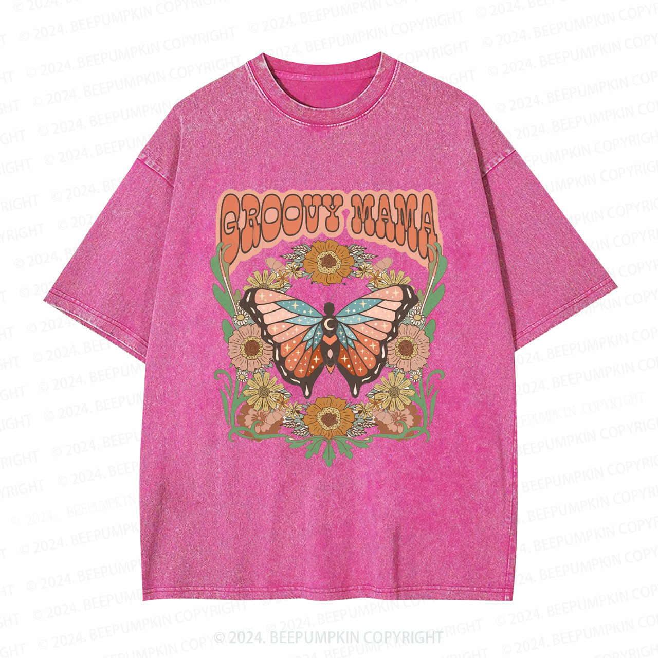 Retro Flower Butterfly Mama Washed Tees