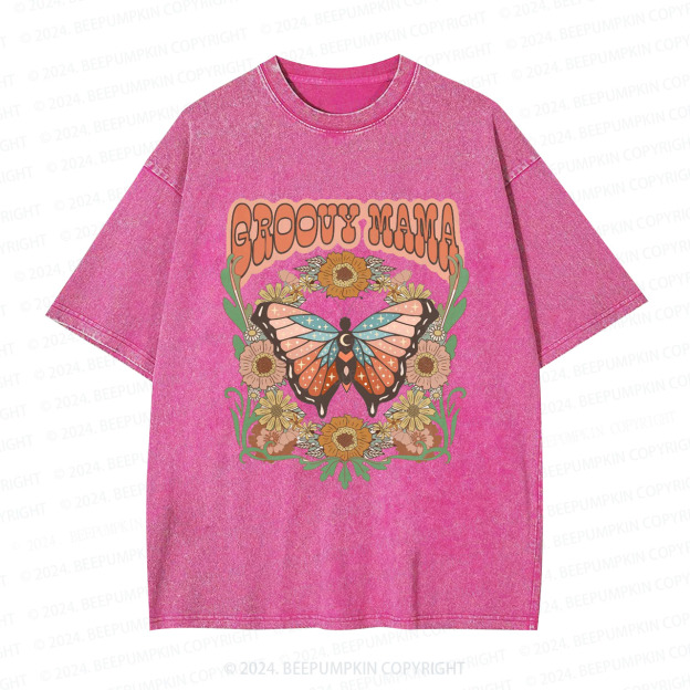 Retro Flower Butterfly Mama Washed Tees