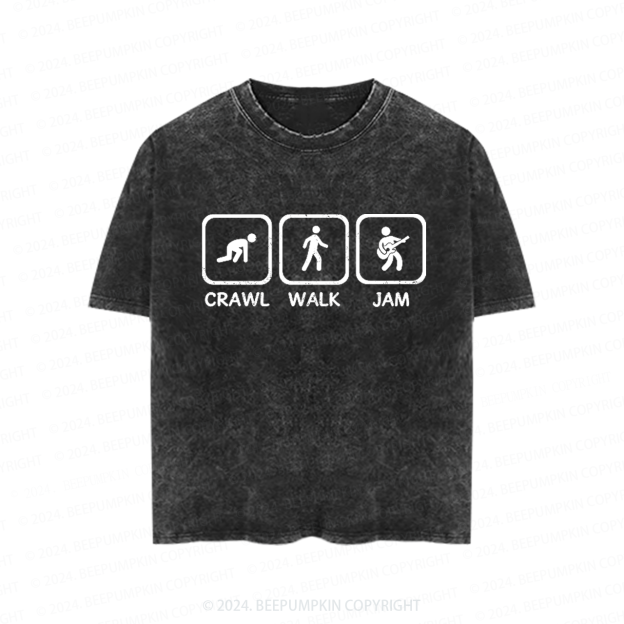 Crawl Walk Jam Guitar Toddler&Kids Washed Tees          