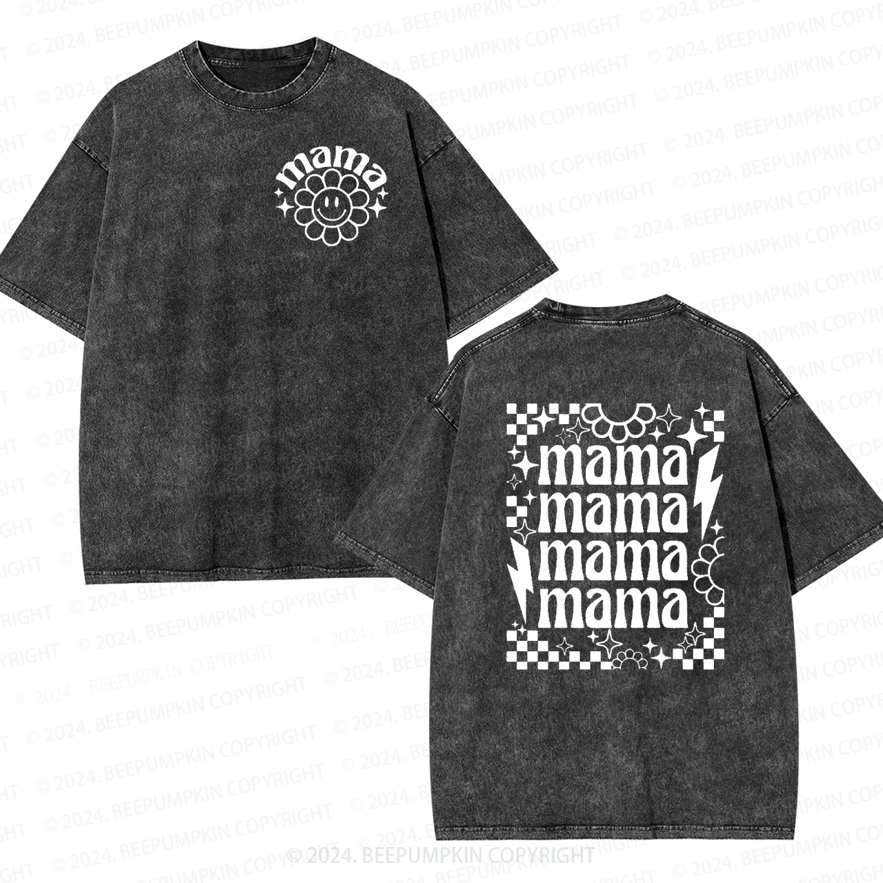 Retro Checkered Mama Washed Tees Sale-Beepumpkin™