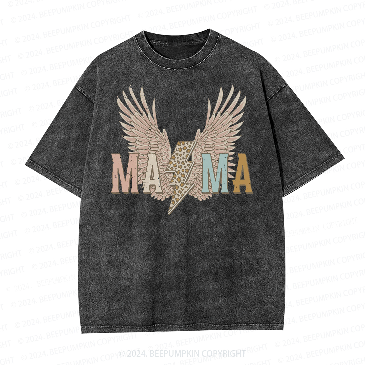 Distressed Wings Leopard Bolt Mama Washed Tees
